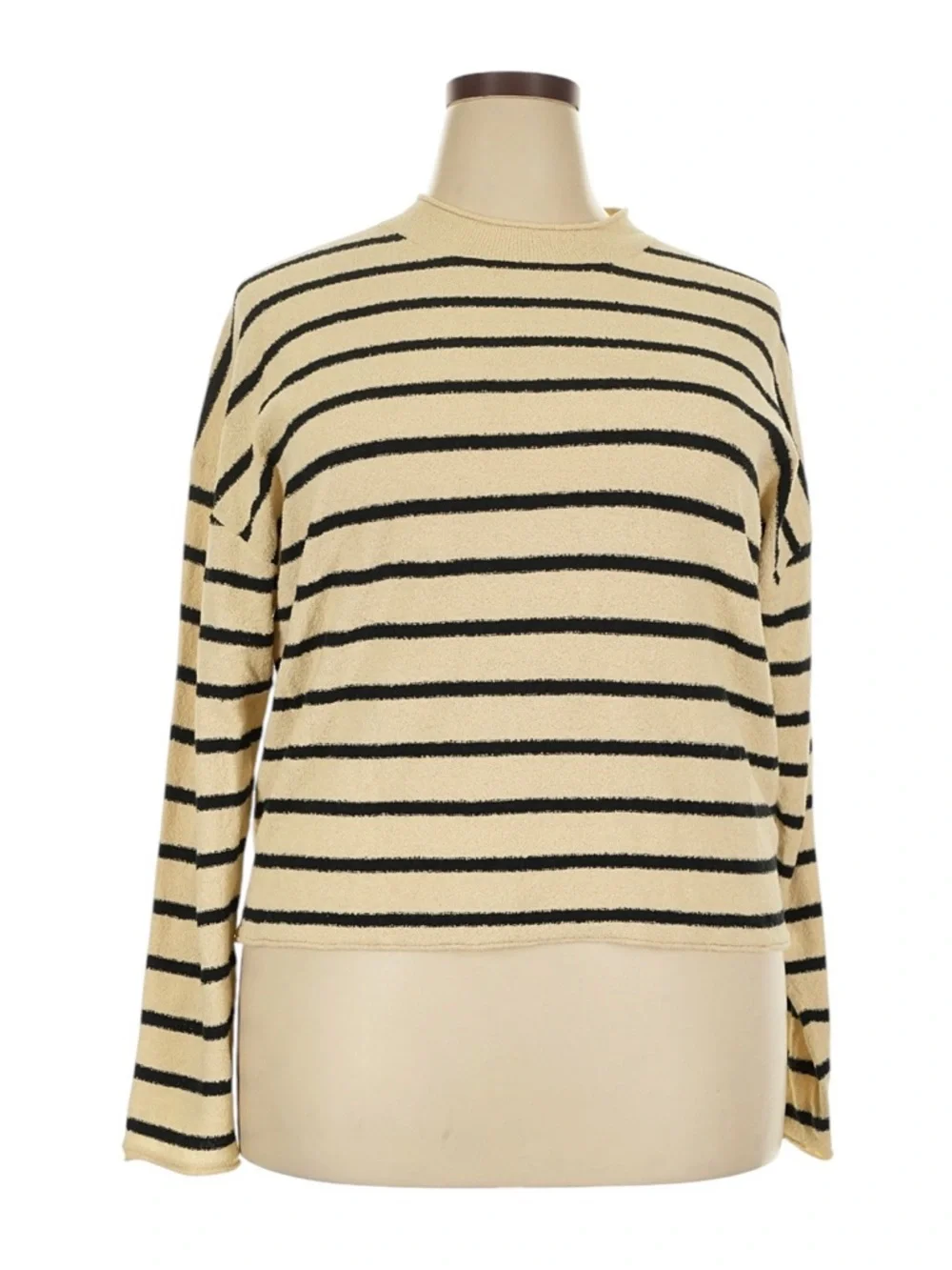 J. Crew Cropped Boucle Rollneck Sweater in Stripe Size XXL Tan Black Nautical